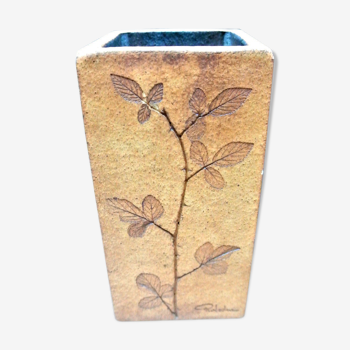 Vase en grès Vallauris décor Herbier signé Leduc