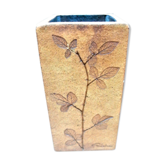 Vase en grès Vallauris décor Herbier signé Leduc