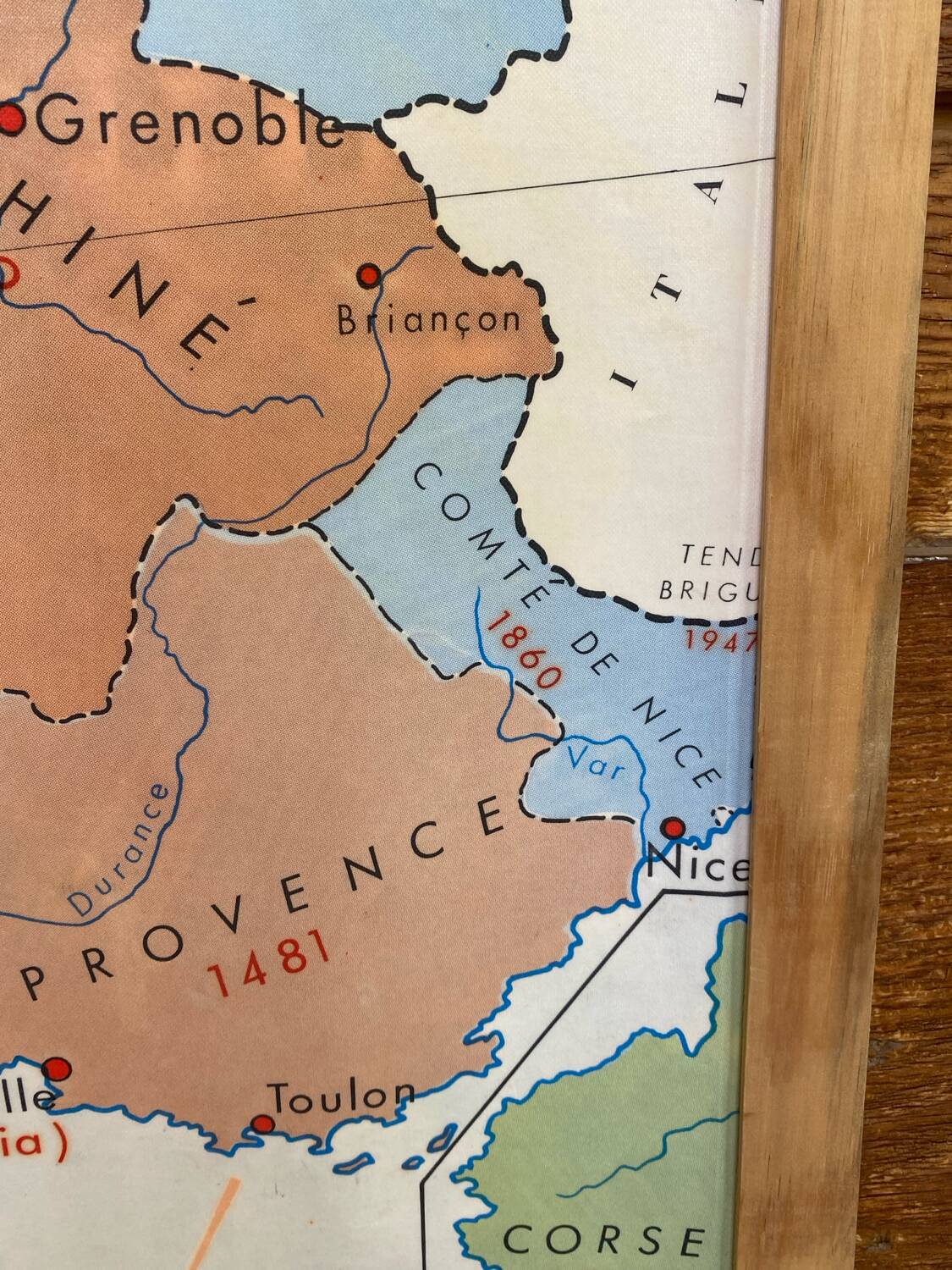 Historical school geographic map of France and Europe