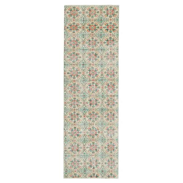 1970s vintage Turkish Oushak handmade wool cotton beige runner rug 85x270