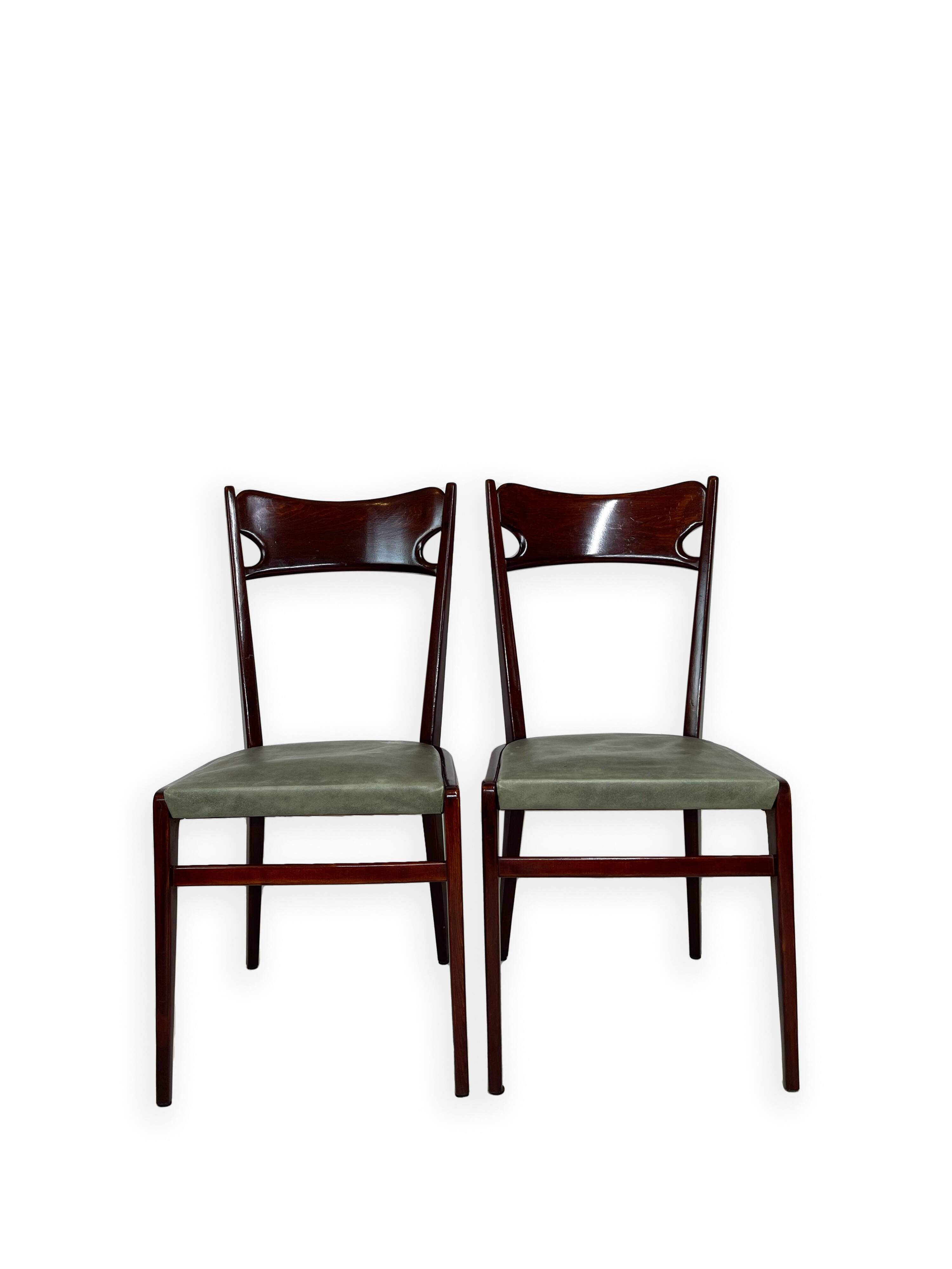 Chaises de salle à manger en bois de hêtre aux tons verts, années 1950