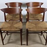 Set of 4 Scandinavian chairs by Peter Hvidt – teak & cord – 1960s