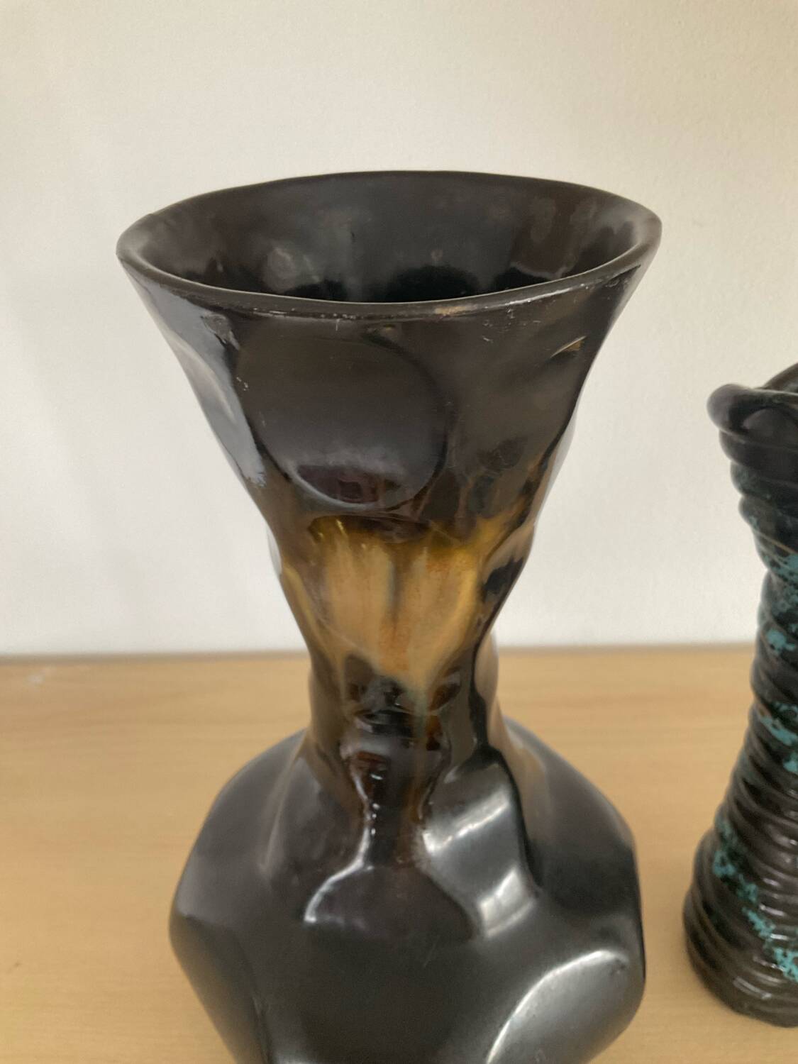 Pair of vintage glazed ceramic vases