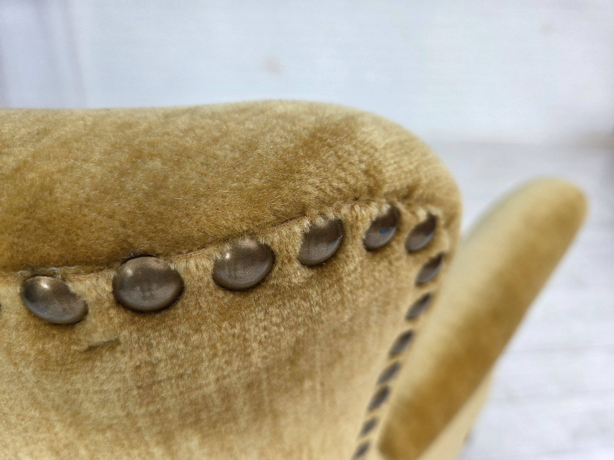 1960s, Danish armchair, honey-yellow furniture velour, original condition.