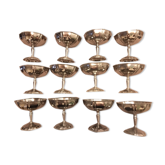 Set of 12 dessert cups, stainless steel, tulip feet.