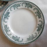 6 old dessert plates, iron earth, green décor