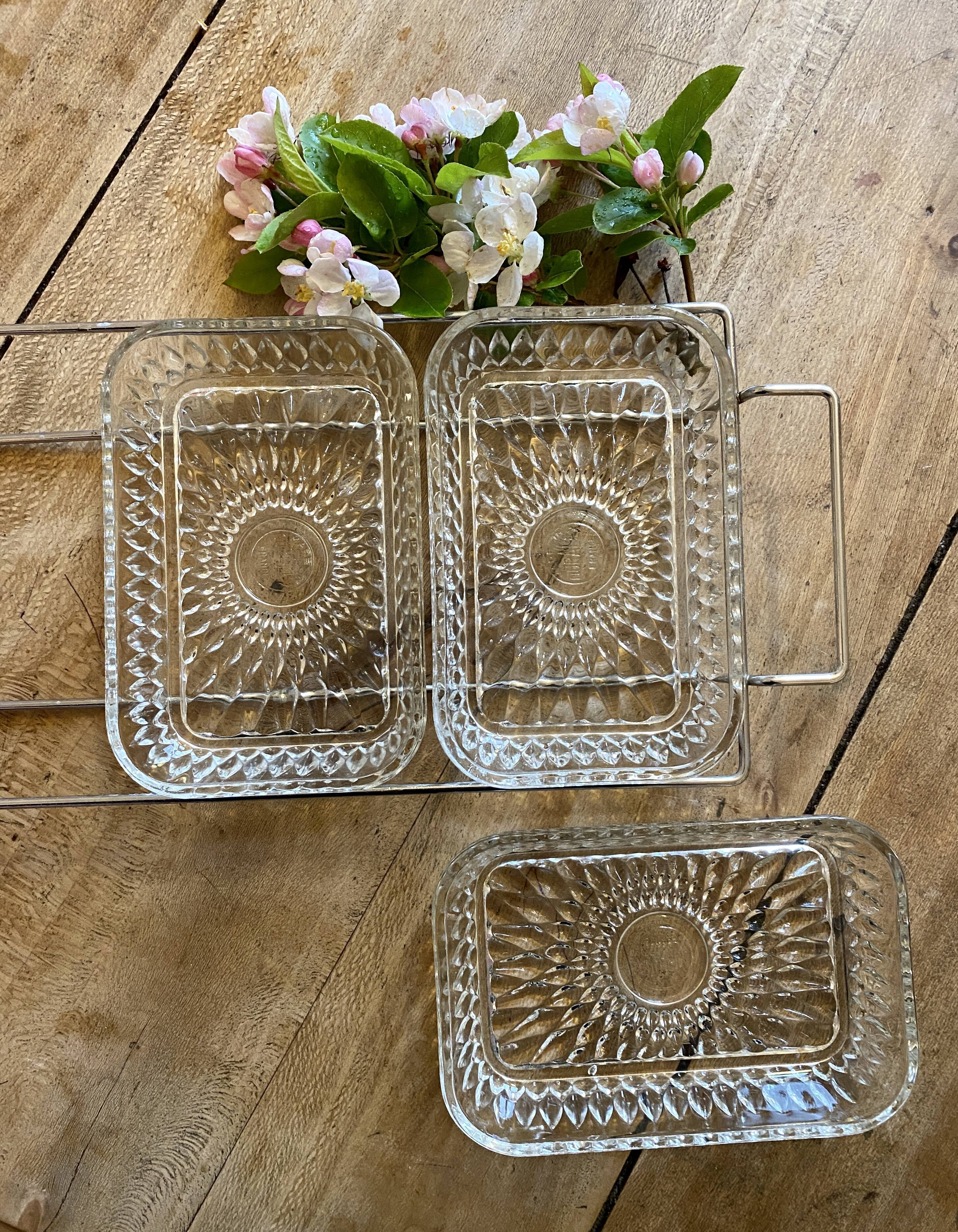 Duralex vintage glass and silver metal tray/servant