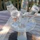 Set of 4 painted blown glass champagne flutes. Signed Denis.