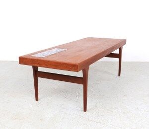 Vintage teak coffee table with blue tiles by Johannes Andersen, Silkeborg 1960s