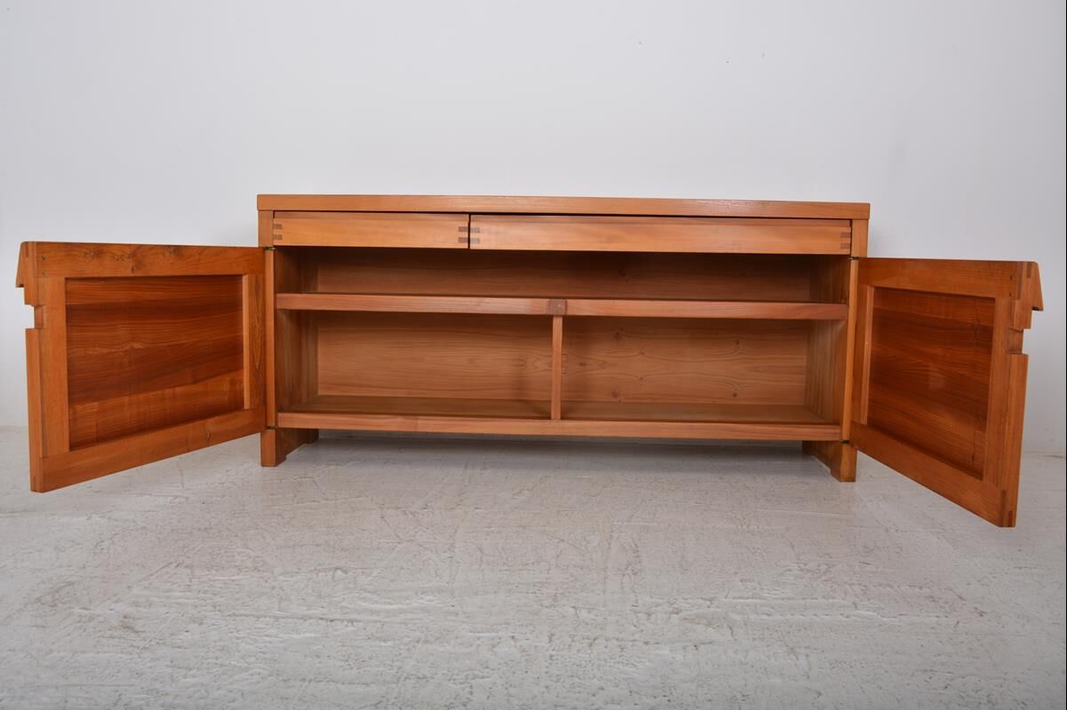 Vintage solid elm sideboard by Pierre Chapo, model R08
