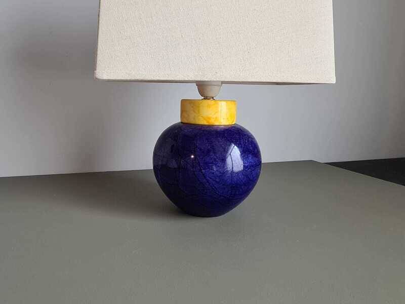 Vintage French table lamp in blue stone 1980s