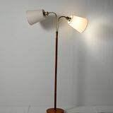 Lampadaire scandinave en chêne et laiton, années 50