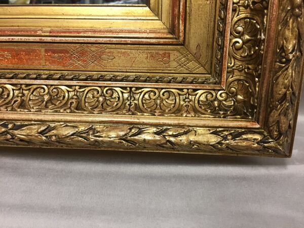 Miroir cadre ancien dit barbizon fin 1800 mouluré bois doré feuilles d'or art