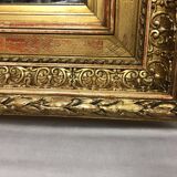 Miroir cadre ancien dit barbizon fin 1800 mouluré bois doré feuilles d'or art