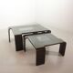 Rectangle Black Lacquered Plywood Coffee Table with Smoked Glass Panel 70s