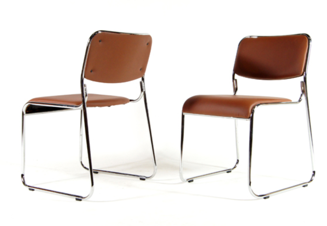 Set of 4 modern vintage Danish retro dining chairs in chrome and faux leather 60s 70s