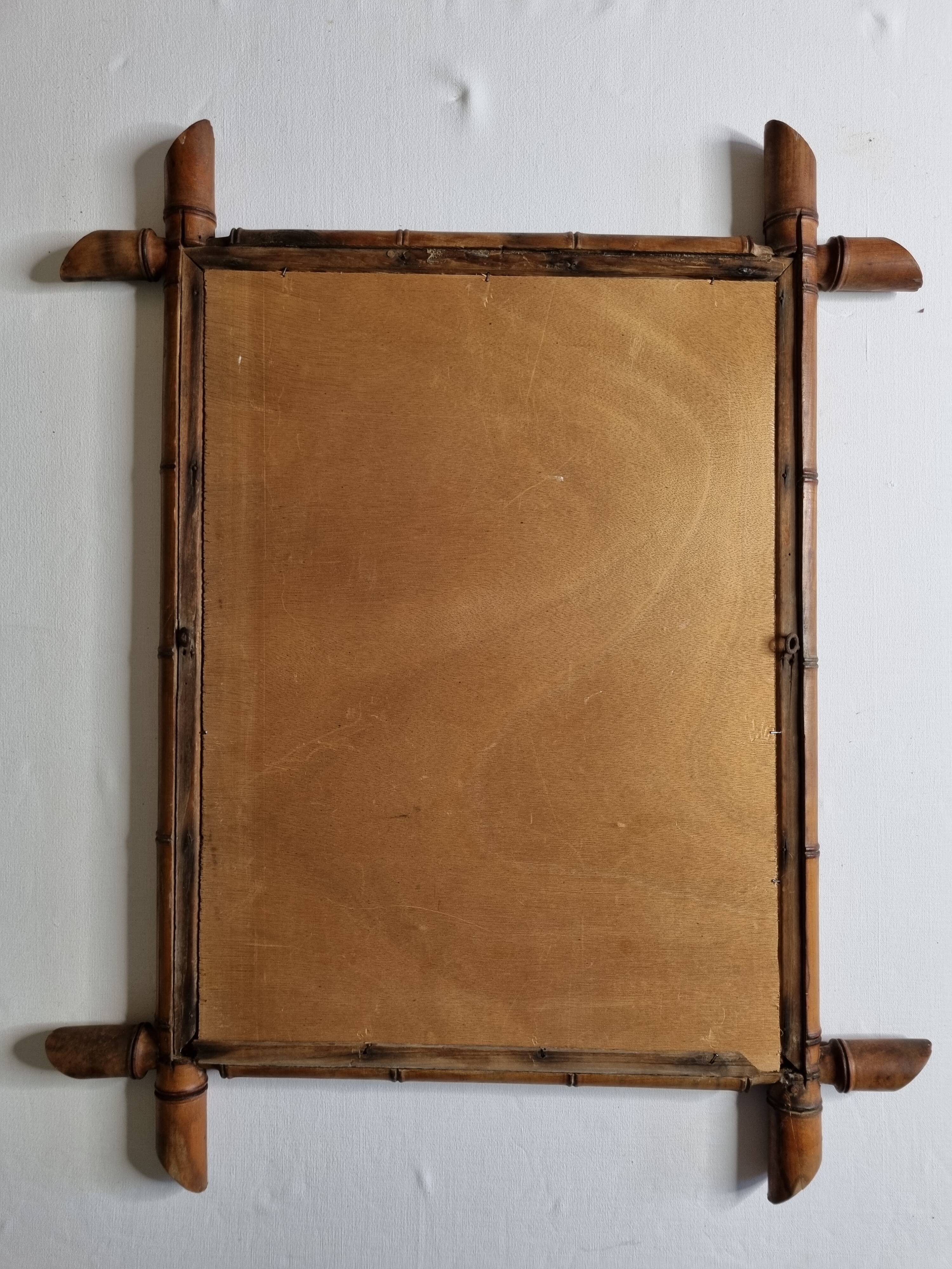 Turned wooden mirror in imitation of bamboo, from the 20s-30s, 54 x 65 cm
