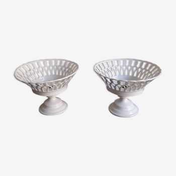 Pair of openwork white porcelain cups
