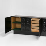 Black brutalist sideboard with graphic patterned doors, belgium 1970s