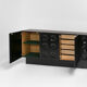Black brutalist sideboard with graphic patterned doors, belgium 1970s