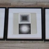 Trio Vintage Optical Art Tableaux - Victor Vasarely - Frames 40x40cm.