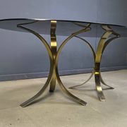 Vintage brass oval glass dining table, 1970s