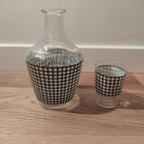 Carafe with liqueur and its glass pattern "hound's foot" years 50-60
