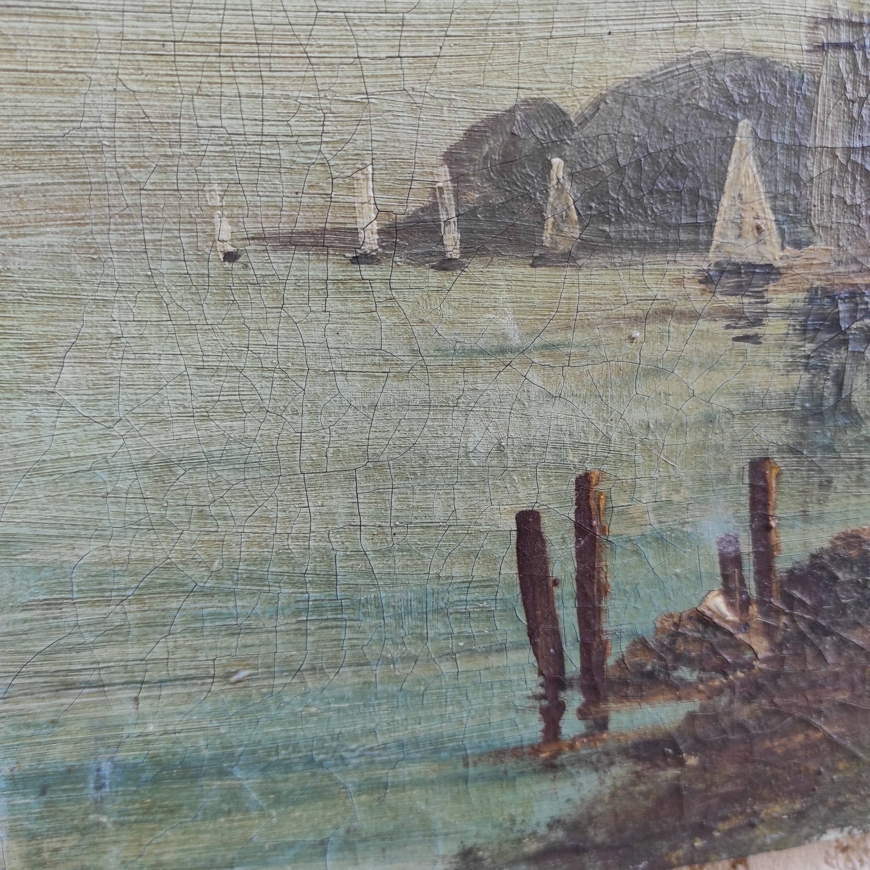 French vintage oil painting, signed Andreu. Chateau de St. Honorat