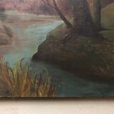 Peinture ancienne signée, Riverbank, 20ème siècle
