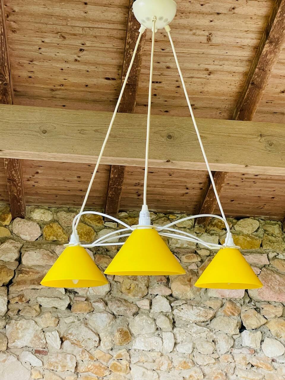 Vintage 3-light pendant light by Le Dauphin circa 1980s