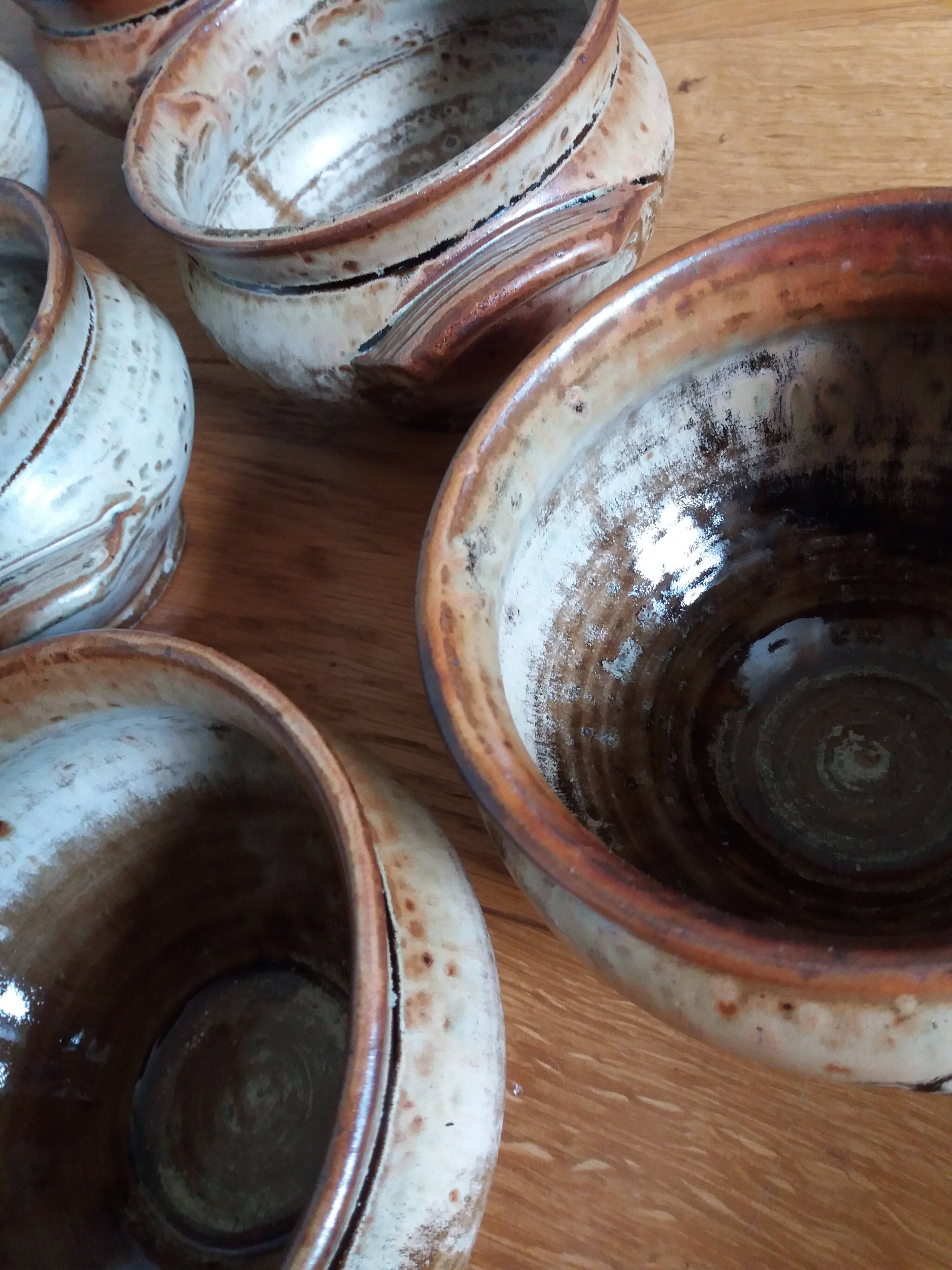 Soup bowls and cups in Puisaye stoneware by Jean-Pierre Prud'homme
