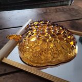 Vintage molded amber glass bowl – leaf and grape motif – years