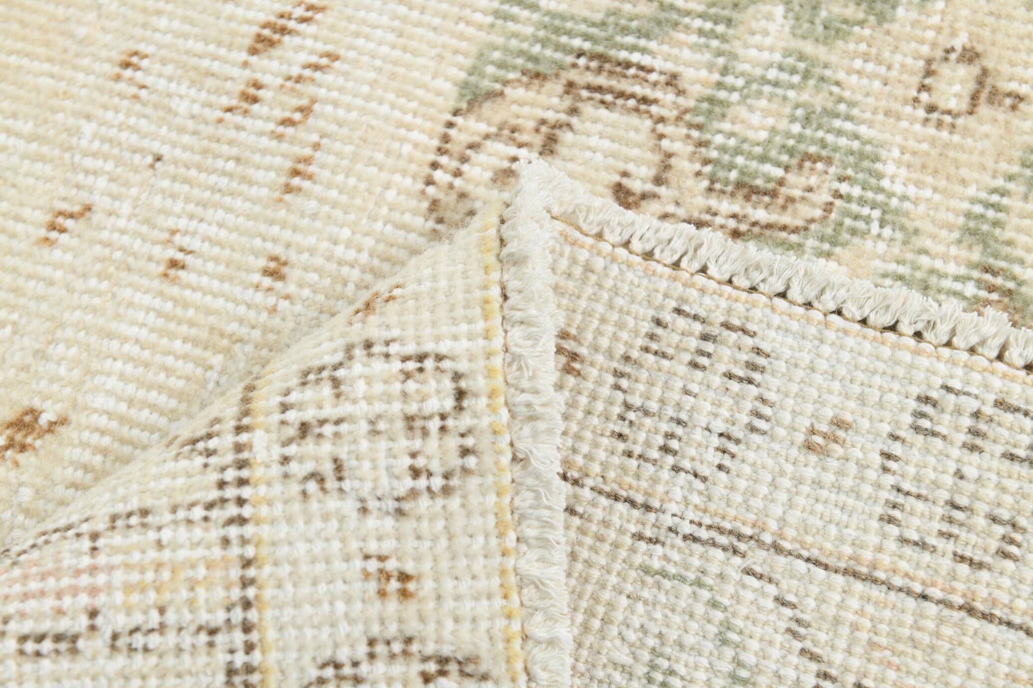 Soft Beige Neutral Vintage Oushak Carpert Rug, 222x330 Cm