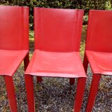 Set of 6 red Coral chairs design Tito Agnoli, édité par Matteo Grassi