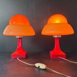 Paire Lampes Vintage Rétro Futuriste OVNI Verre Et Céramique 1970