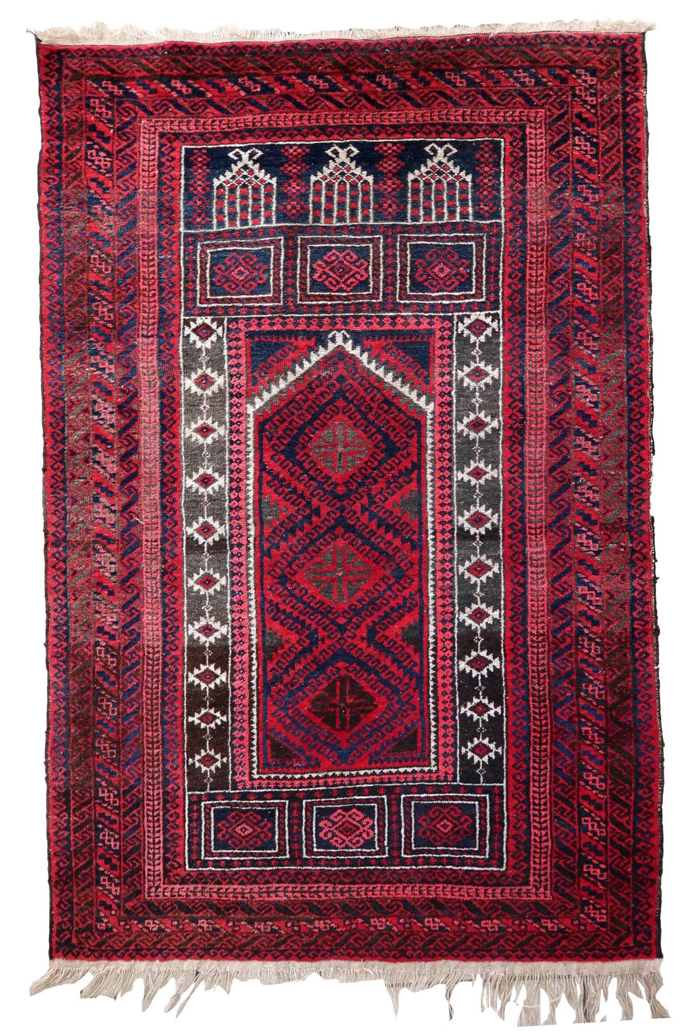 Tapis de Prière Vintage Baluch Fait Main en Laine – 94 x 152 cm
