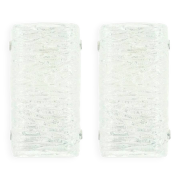 Pair of Mid-Century Modern Murano Ice Glass Wall Lights from Kaiser, 1960s