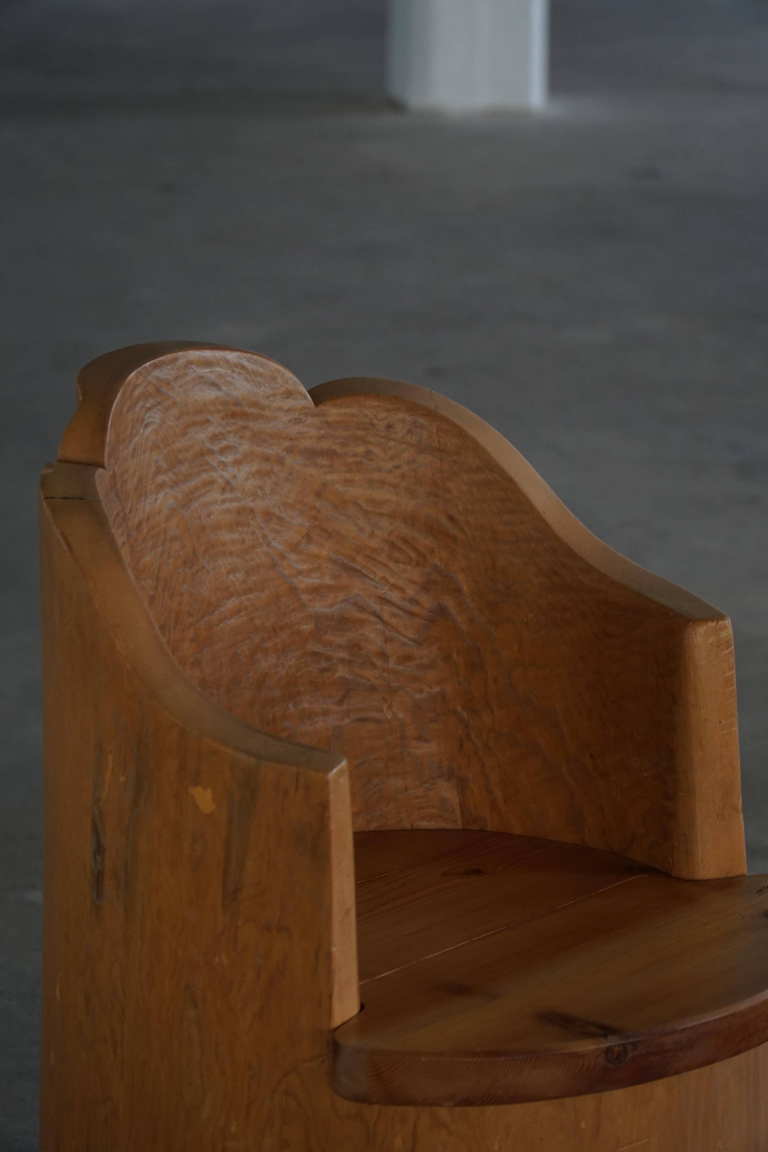 Fauteuil Stump Moderne en Pin Massif, par un Ébéniste Suédois, Wabi Sabi, années 1960