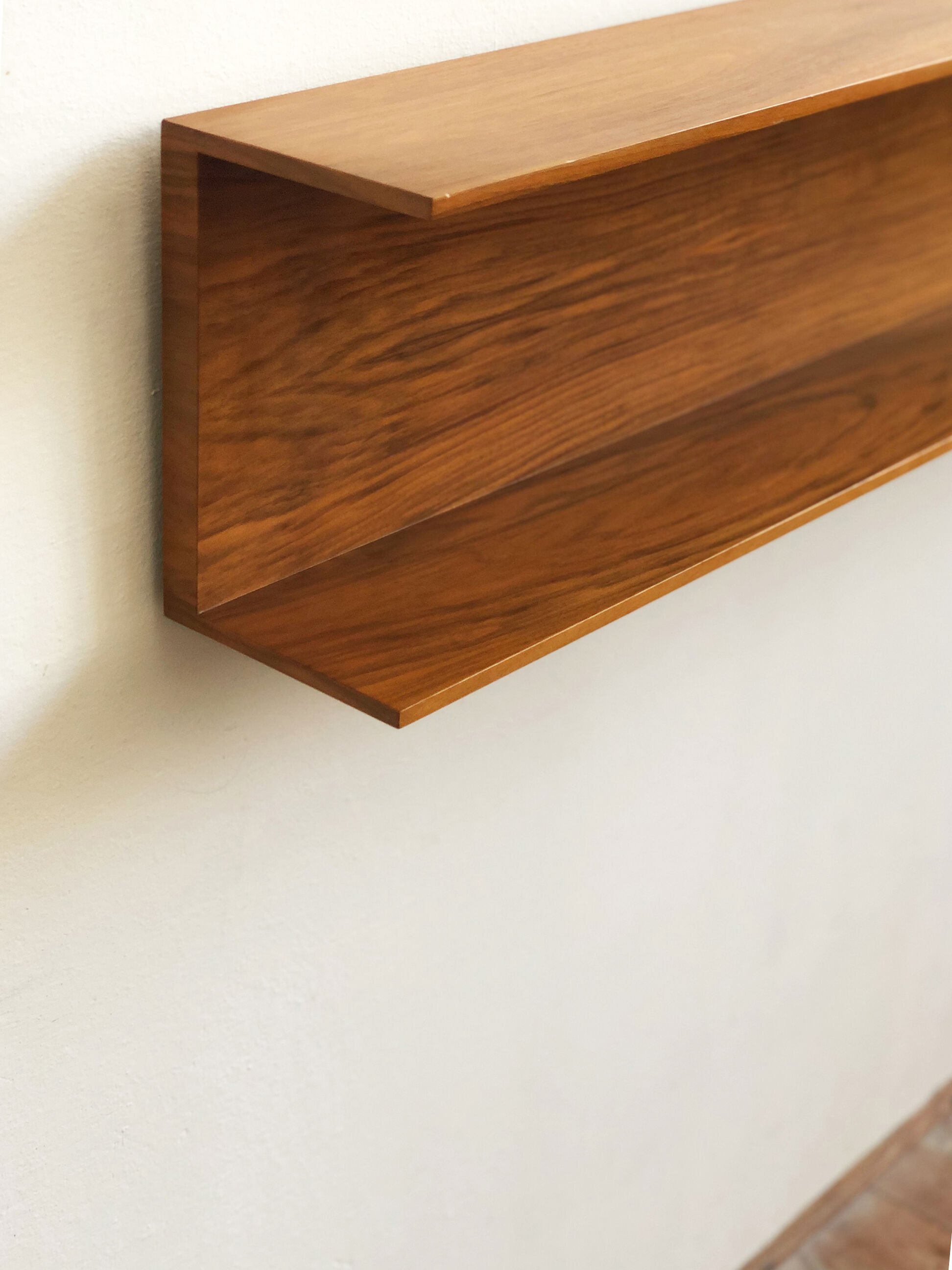 Wooden open wall shelf, 200cm, designed by Walter Wirz for Wilhelm Renz, Germany