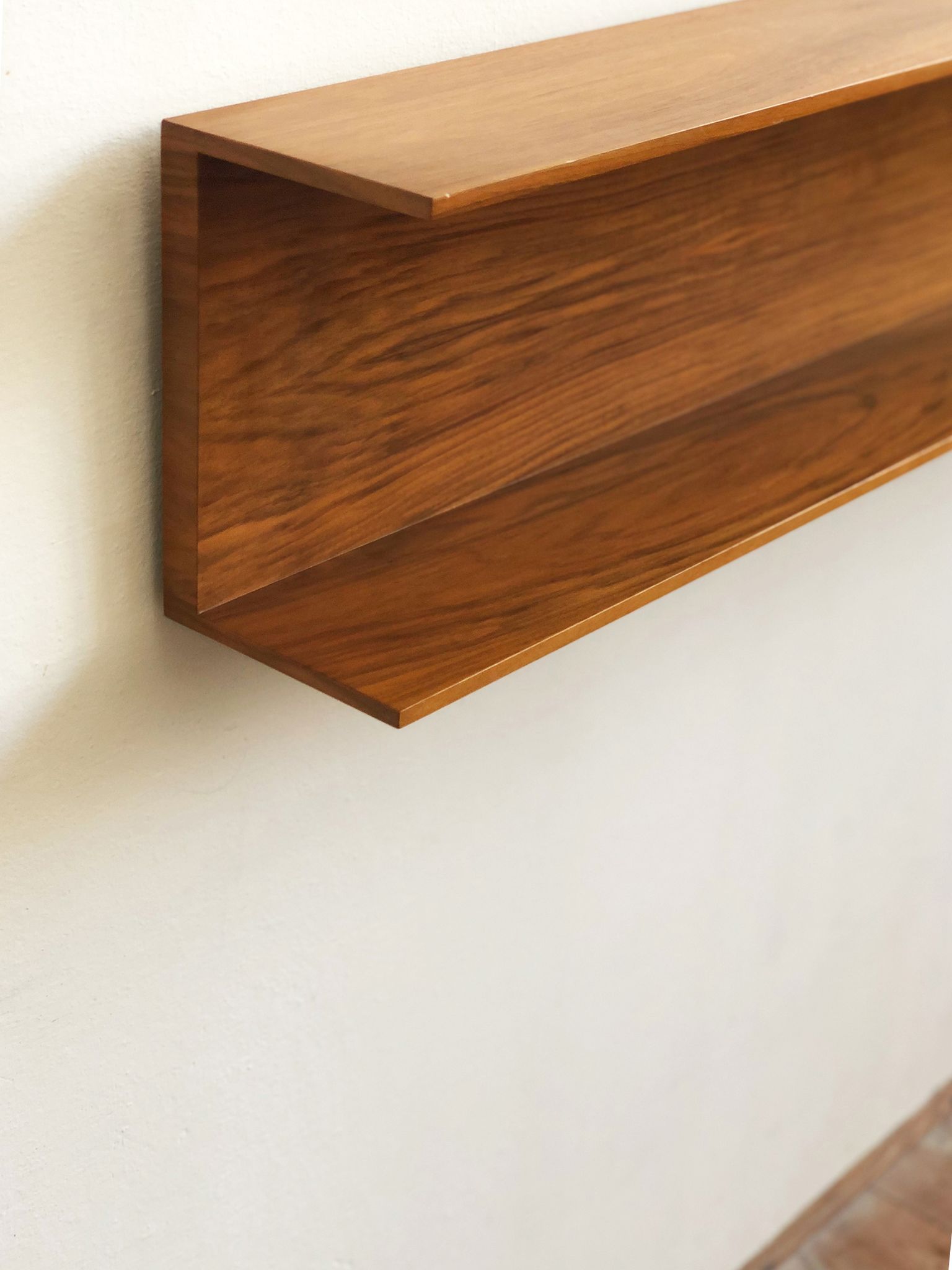 Wooden open wall shelf, 200cm, designed by Walter Wirz for Wilhelm Renz, Germany