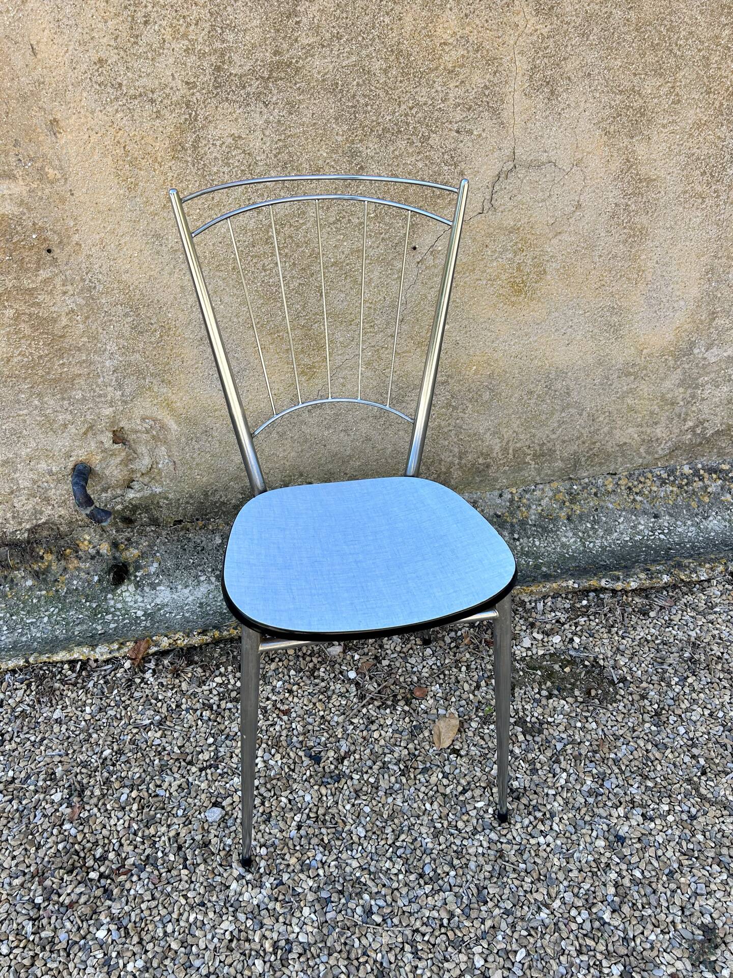 Chrome chair with blue Formica
