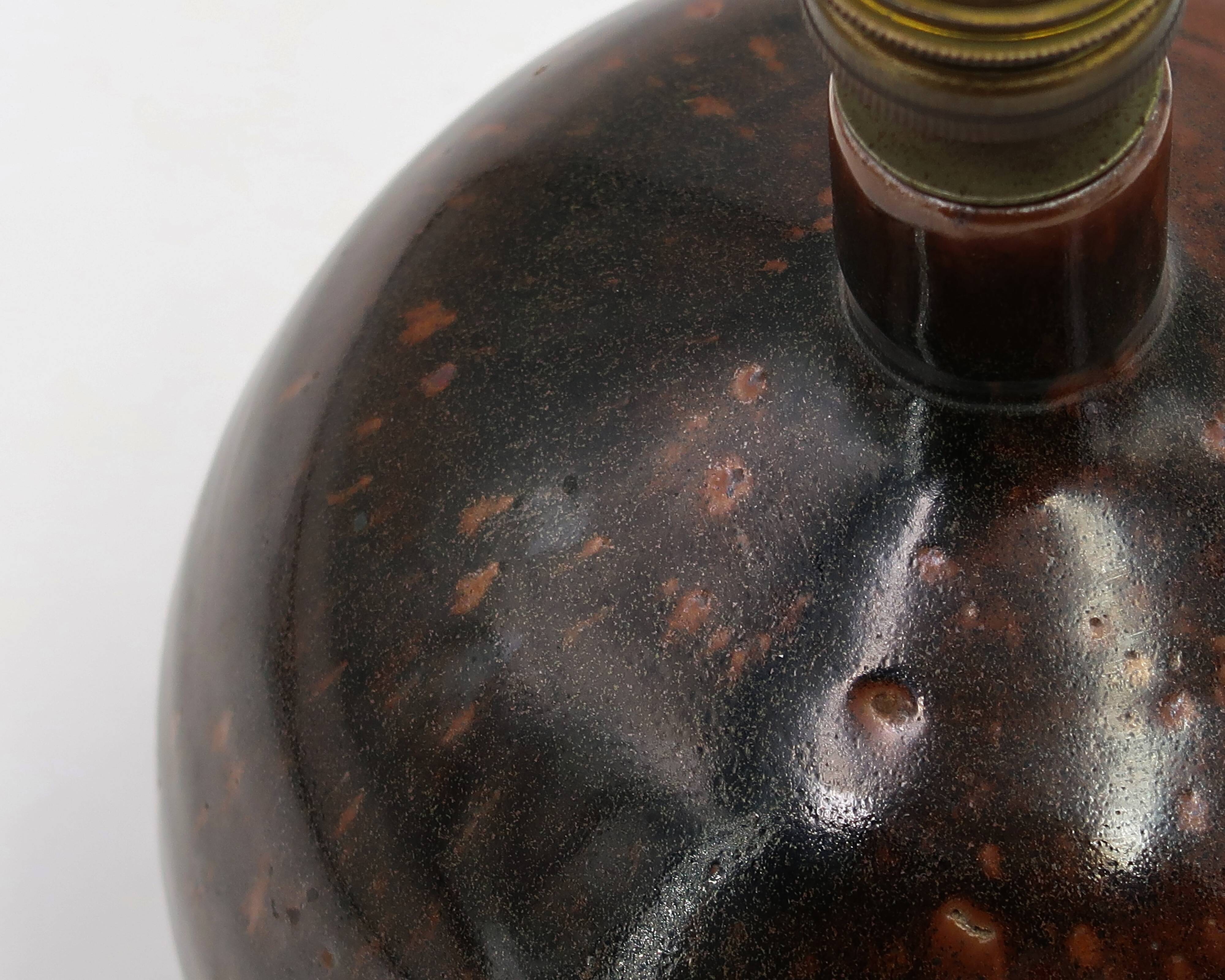 Dark brown stoneware ball lamp by Guy Baudat, 1970s