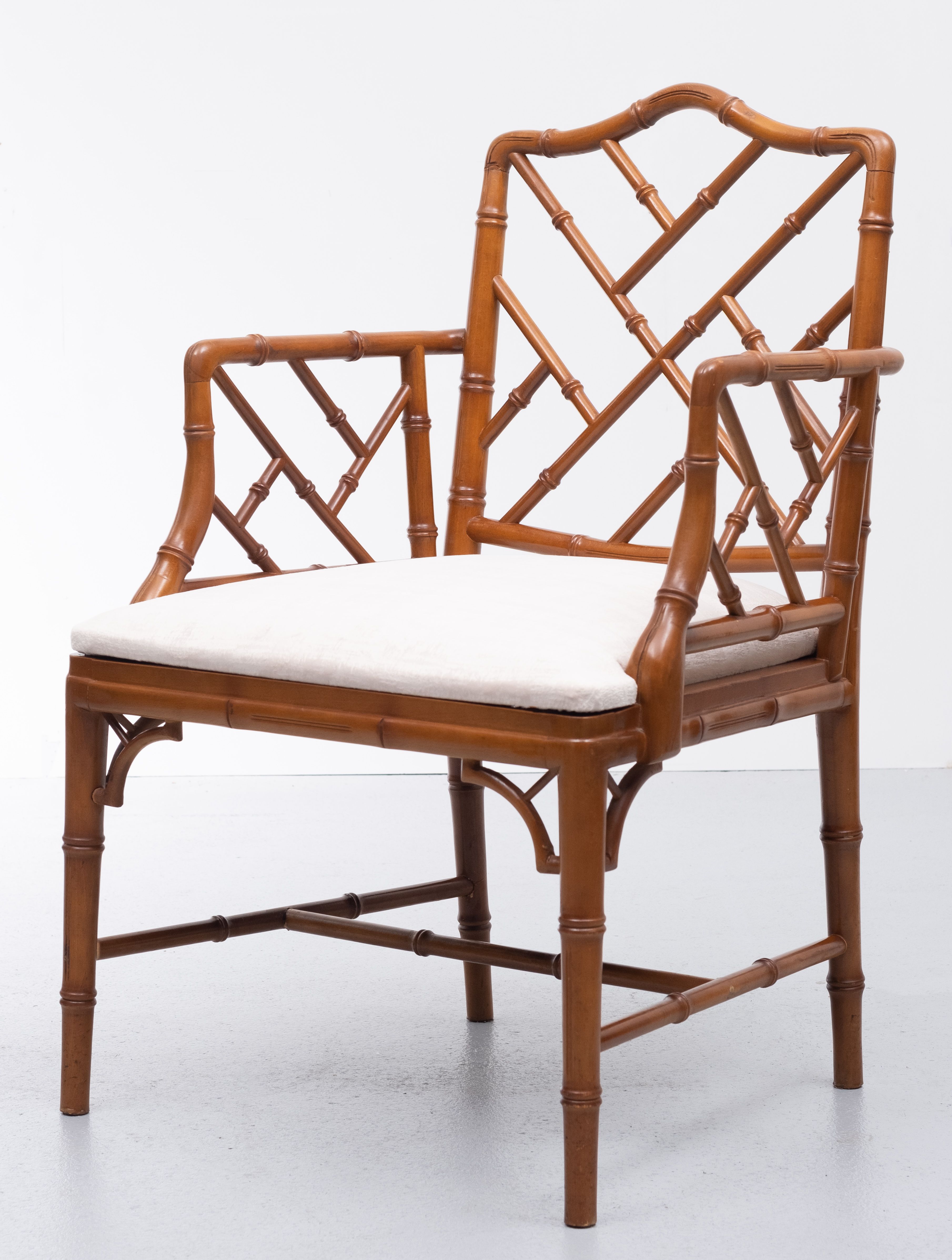 20th Century Chinese Chippendale Style Faux Bamboo Chairs