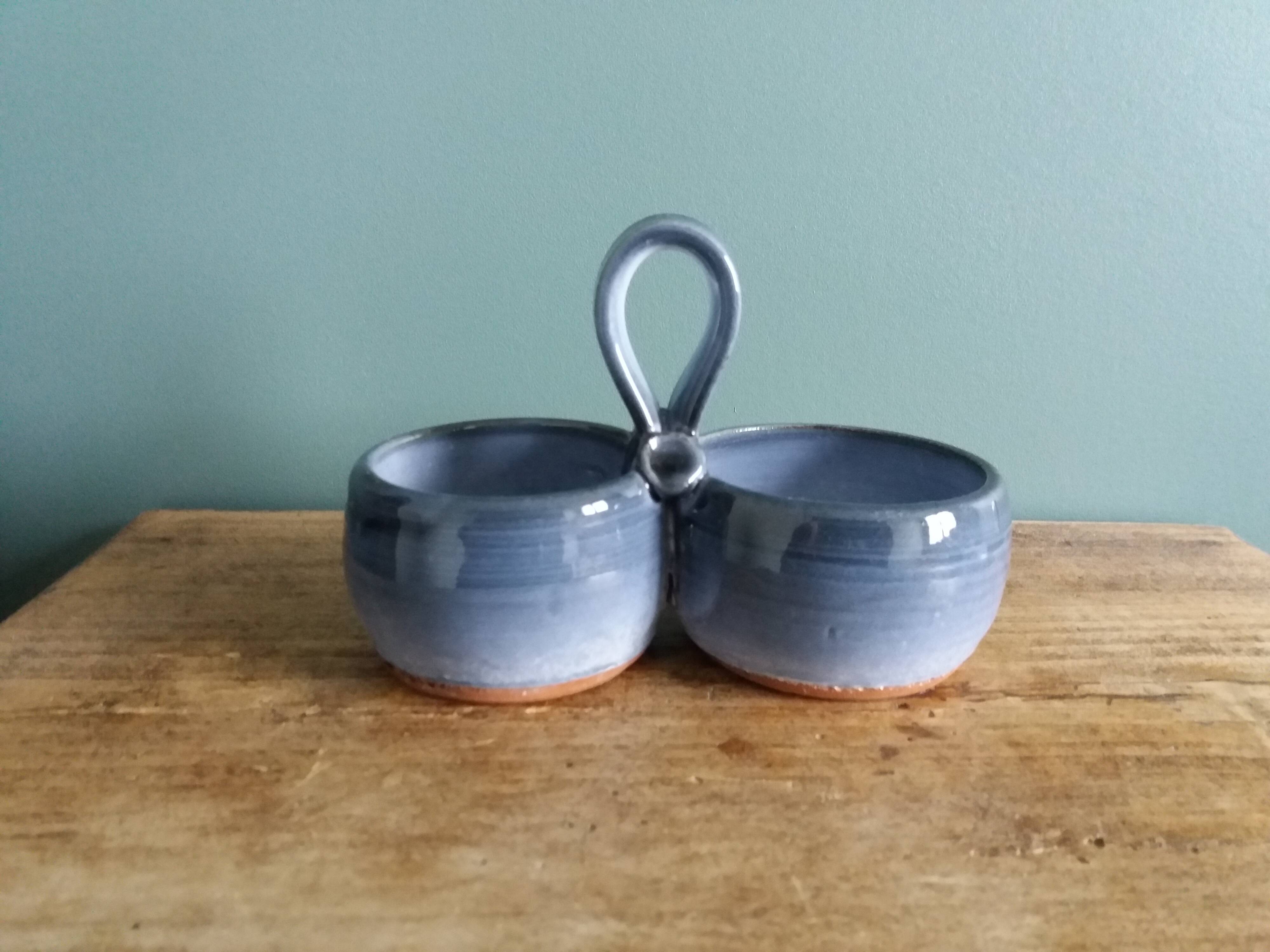 Glazed terracotta double salt dish