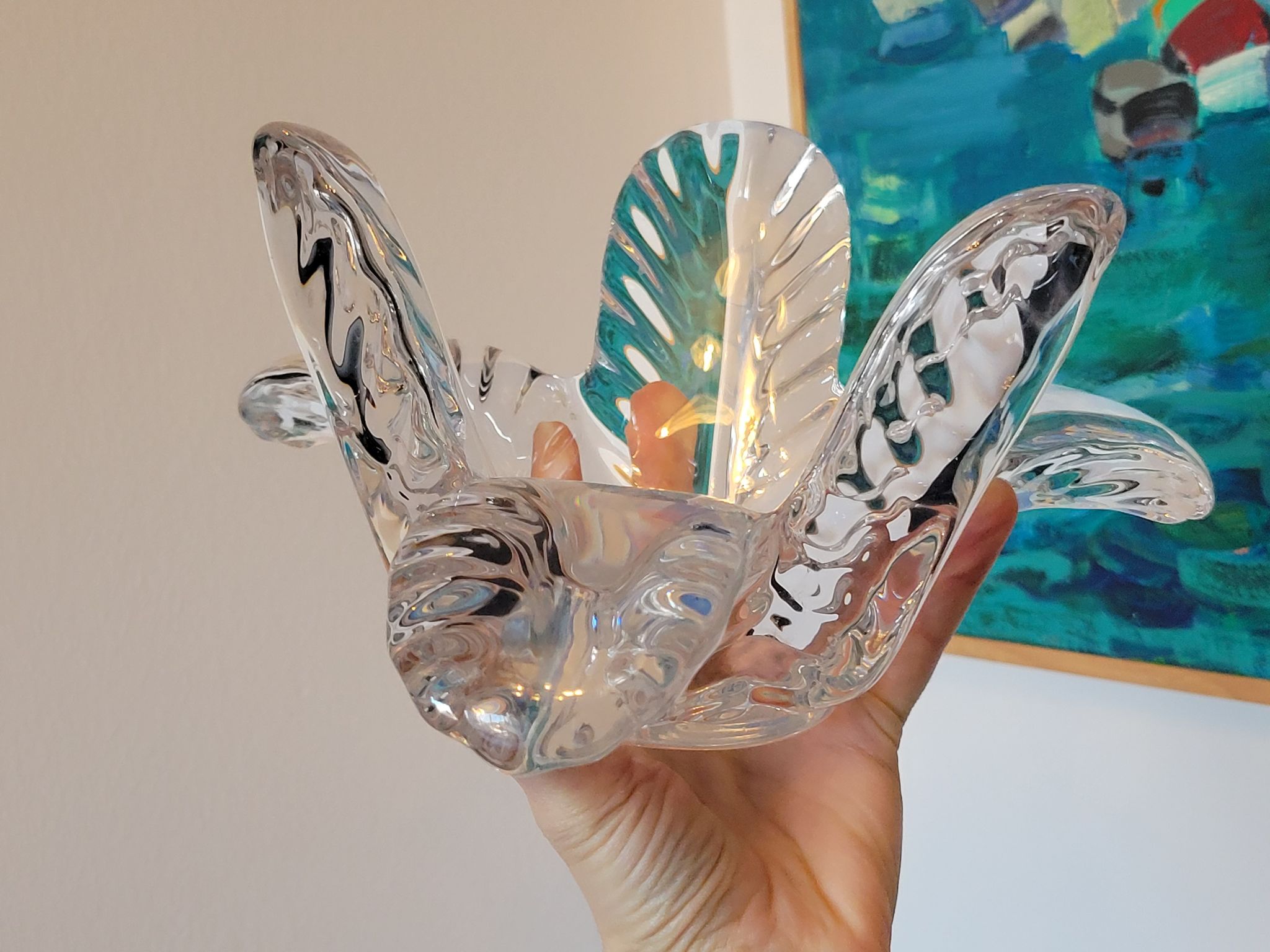 Vannes le Chatel coupe vide poche en cristal forme végétale années 50 - 60