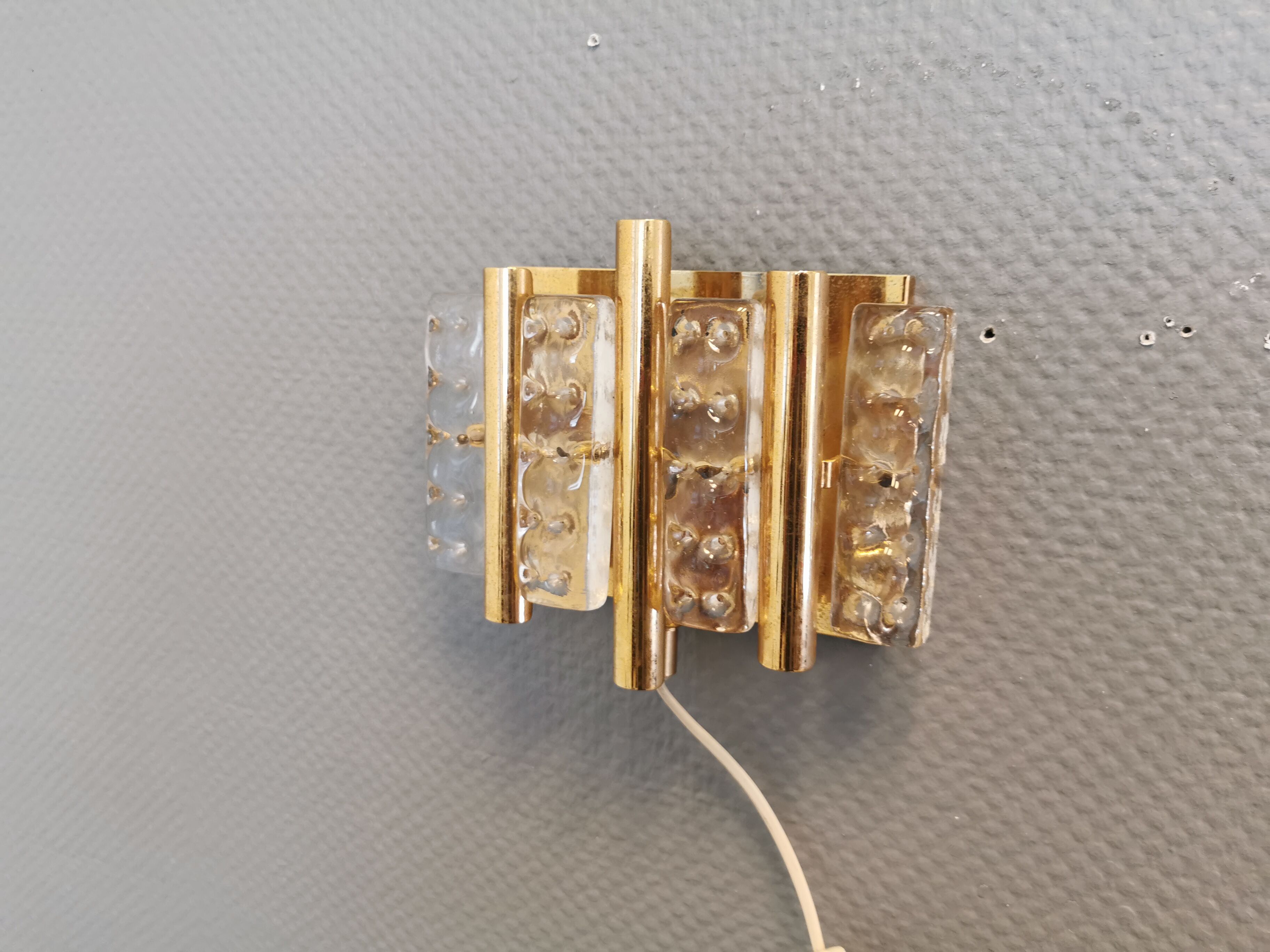Old Swedish wall lamp, made of hard pressed glass, brass and metal