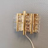 Old Swedish wall lamp, made of hard pressed glass, brass and metal