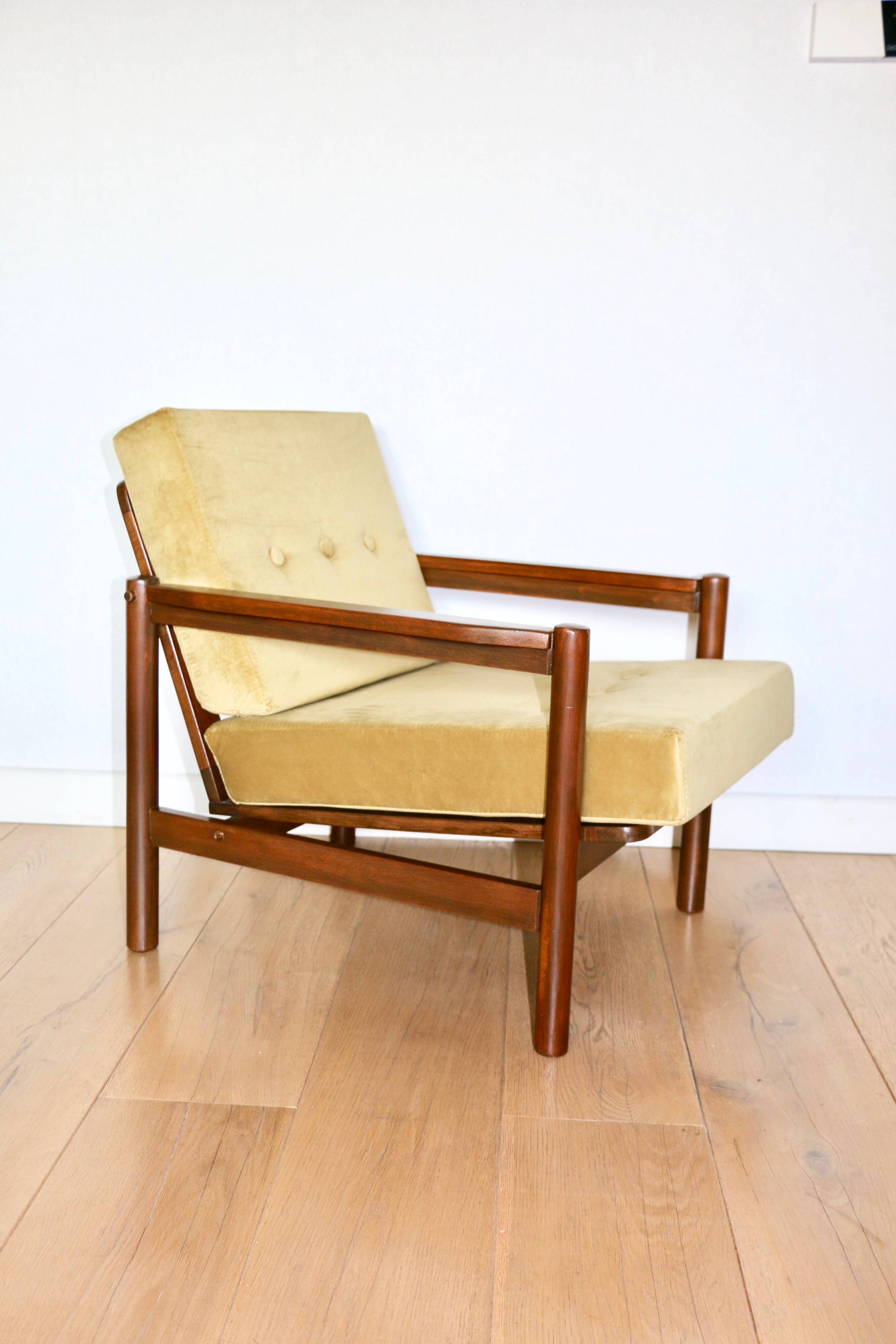 Fauteuil Vintage en Velours Olive, Années 70