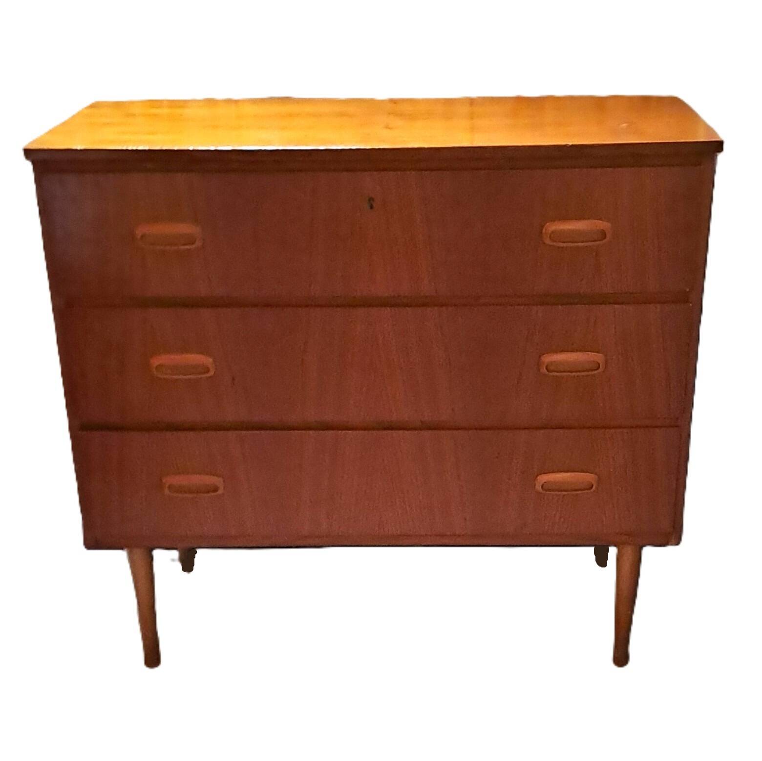 Scandinavian teak chest of drawers 1970 with 3 drawers
