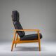 Armchair with Model FD 164 frame by Arne Vodder and Model 118 armrests by Grete Jalk in teak and black leather, Denmark, 1960s